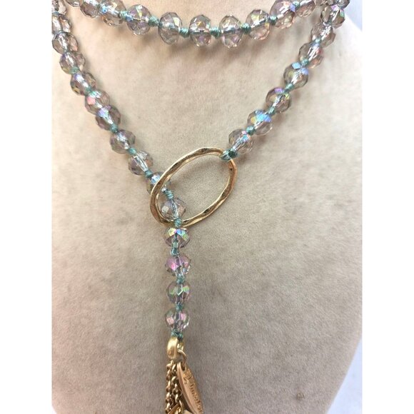 Plunder Gold-Tone Pendant Necklace With Iridescent Beads & Chain Tassel Drop - Picture 4 of 6